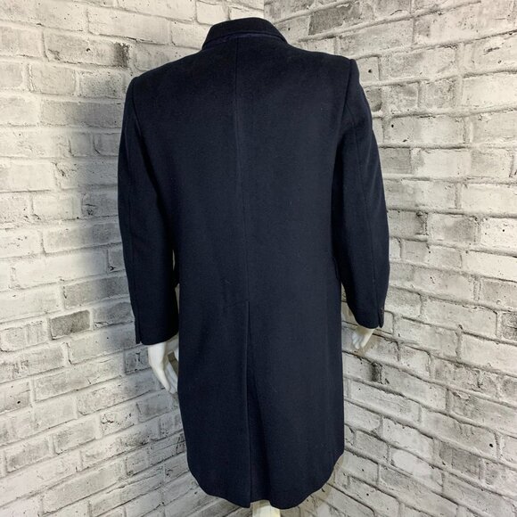 Aquascutum London Vintage 90s Cashmere Wool Overcoat Medium Navy Trench Coat - Picture 6 of 16